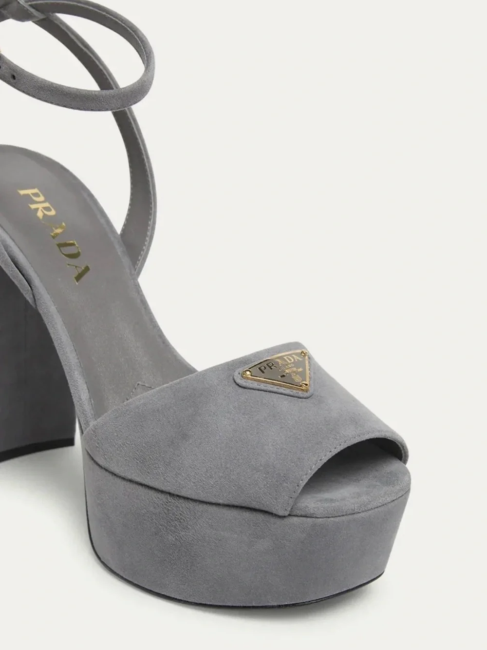 Prada Gray Suede Platform Block Heel Sandal with Ankle Strap